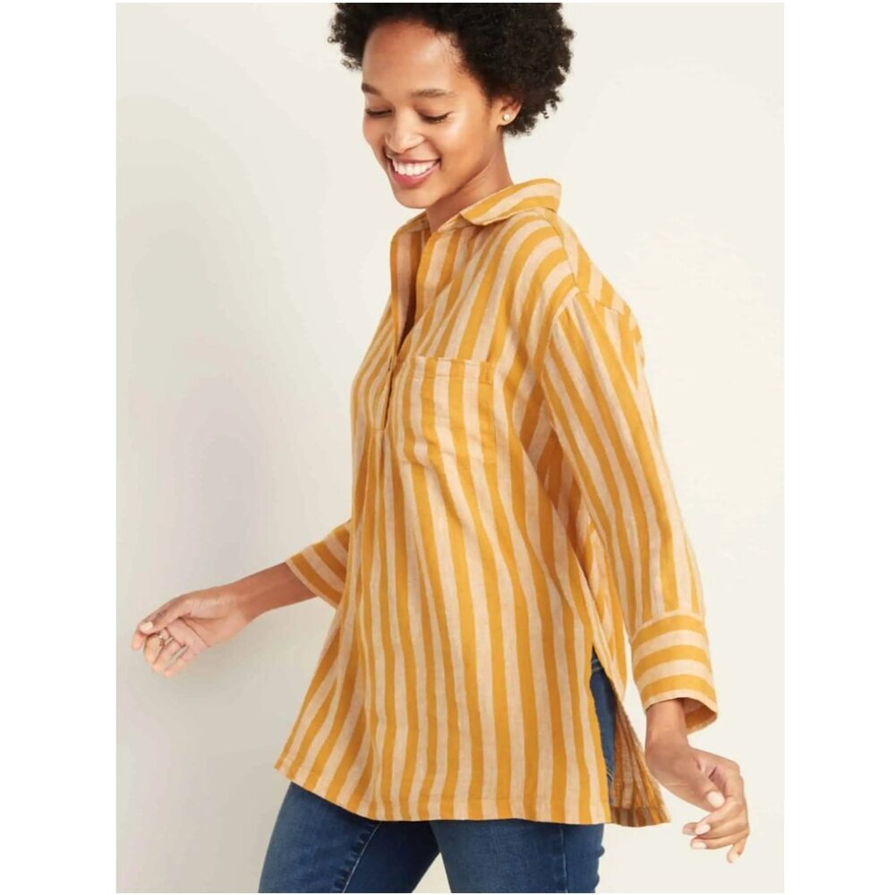 Old Navy Linen-Blend Popover Tunic Shirt